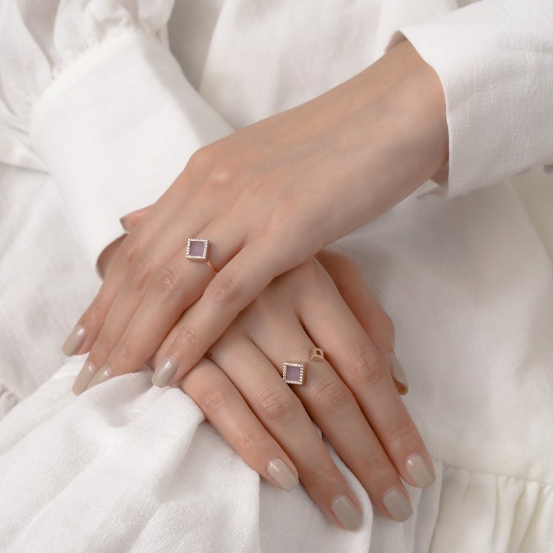 方形紫玉开口戒指 - 天然翡翠 - 保证A玉 - 戒指 - 玉石 粉红色