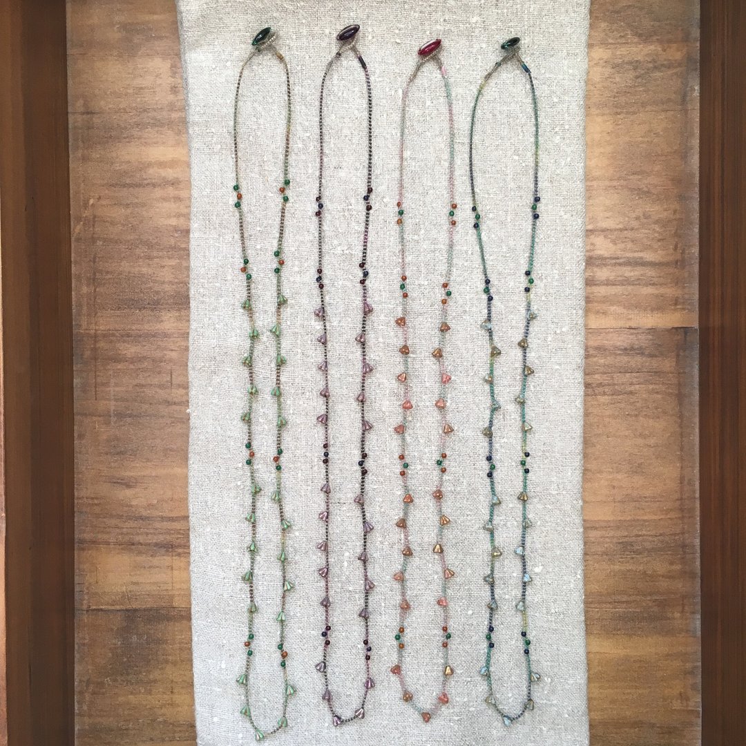 风铃草长版项链 bell flower glass beads long necklace - 项链 - 玻璃 多色