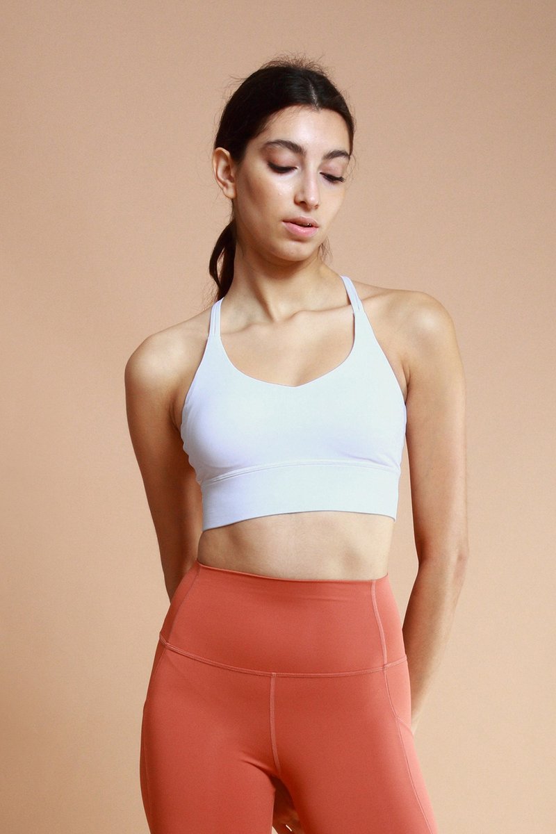 Simply细肩带V领长版运动内衣 @breathm-白色 - 女装运动内衣 - 聚酯纤维 白色