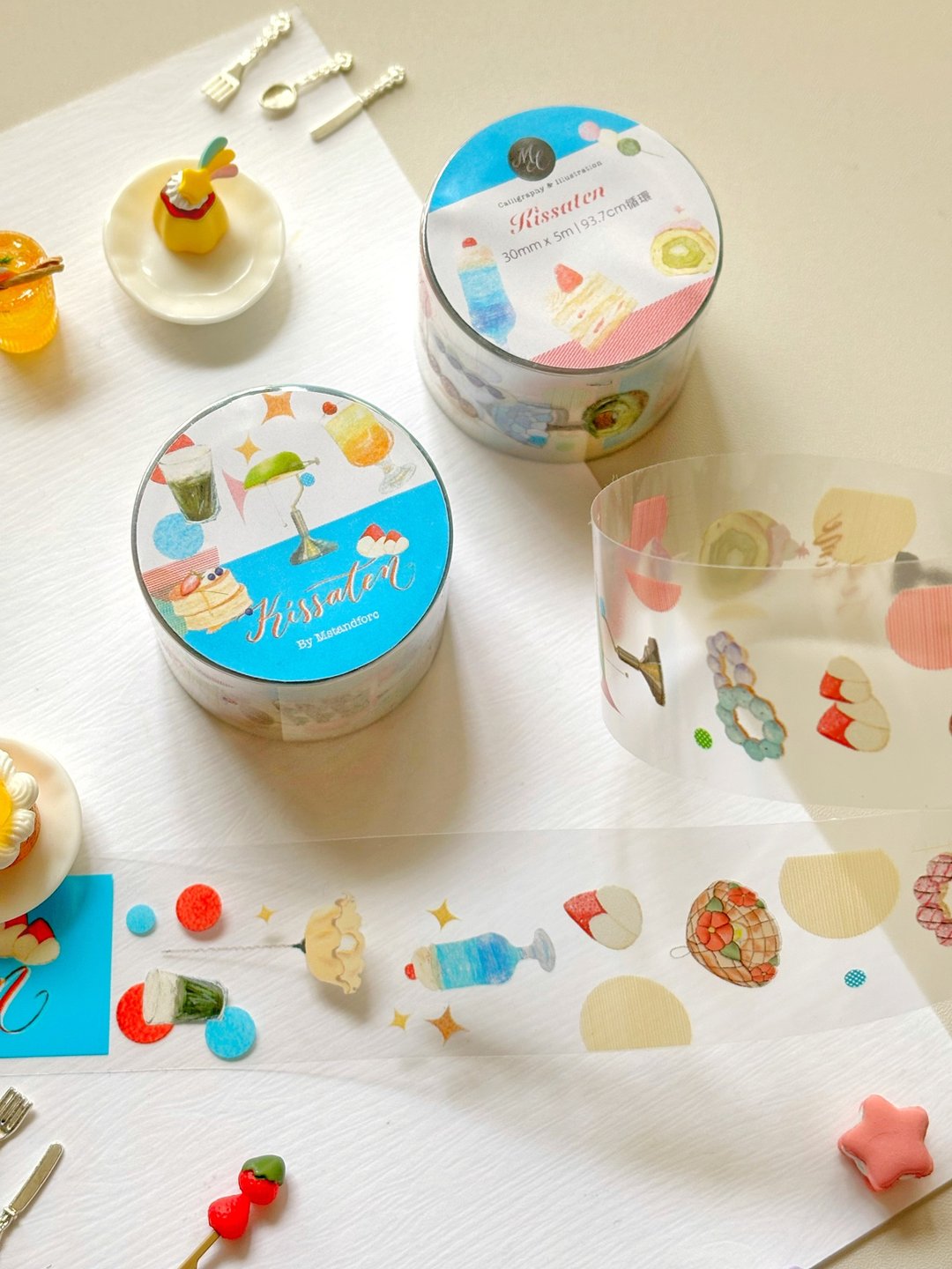 Kissaten 吃茶店 PET 白墨手帐胶带 附离型纸 - 纸胶带 - 塑料 