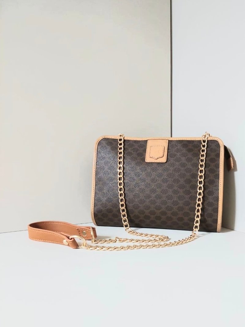 【复活节优惠】中古二手Celine老花皮革单肩侧背孭背腋下小包袋 - 侧背包/斜挎包 - 真皮 咖啡色