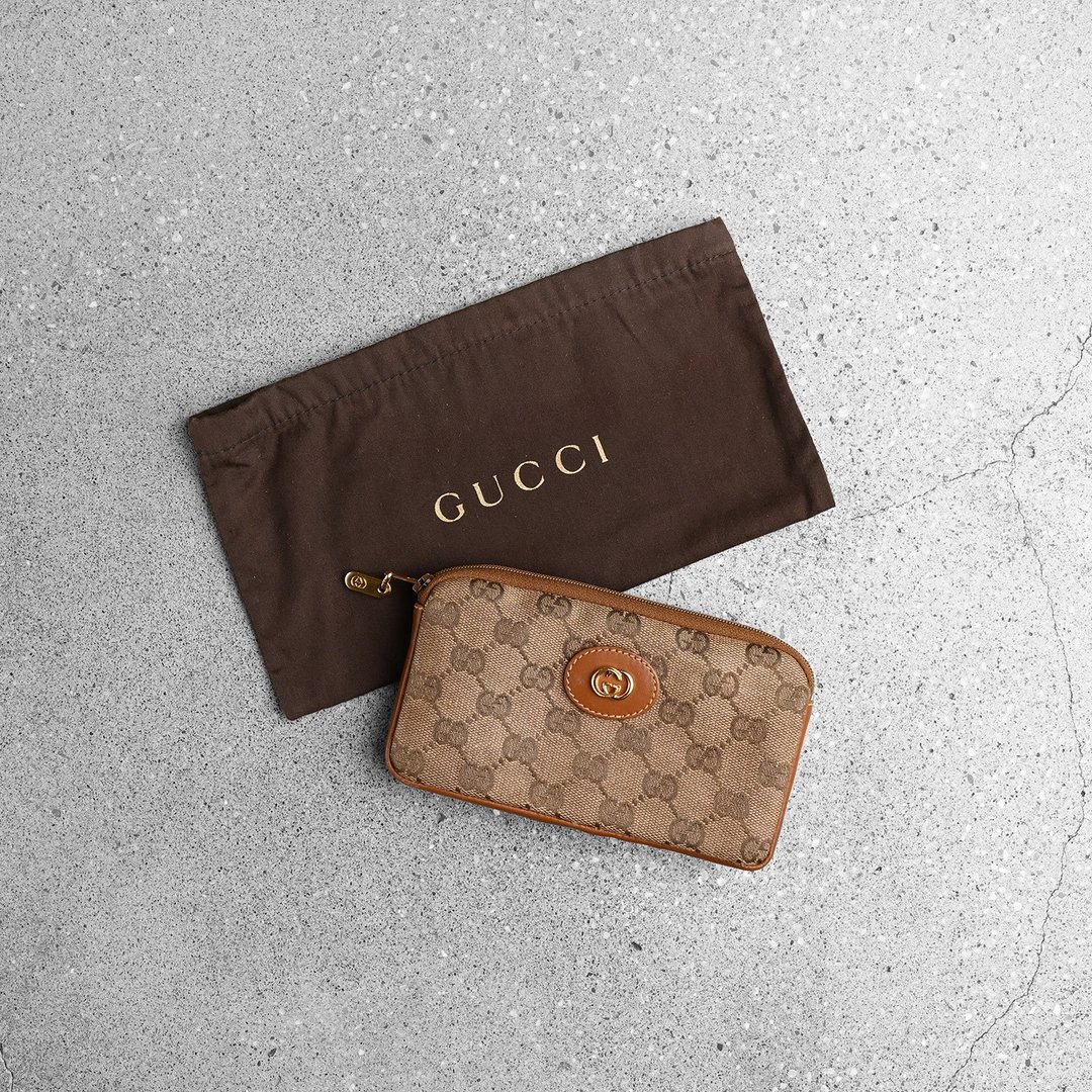 GUCCI 古董零钱包 / Vintage 古着 - 皮夹/钱包 - 真皮 卡其色
