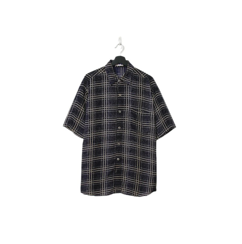 Back to Green- 袖花衬衫 丝滑质感格纹漩涡 sf-05vintage shirt - 男装衬衫 - 聚酯纤维 