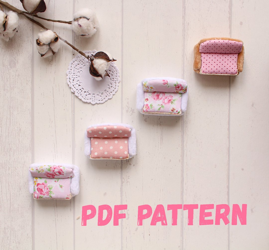 PDF pattern. Miniature sofa. Dollhouse armchair. DIY. Digital tutorial - 编织/刺绣/羊毛毡/裁缝 - 棉．麻 