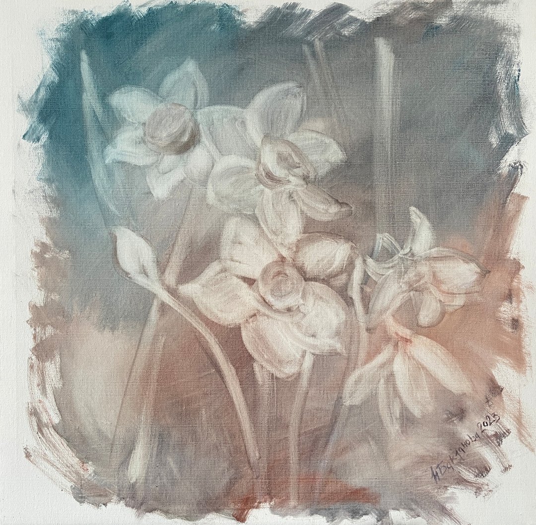 幽灵花的白色影子 原画插花艺术 精致的水仙花 - 墙贴/壁贴 - 其他材质 透明