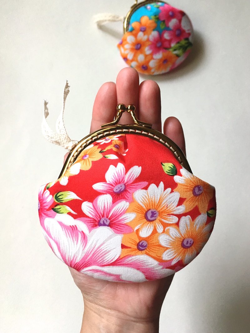 hm2。台客红 贝壳。口金包 - 零钱包 - 棉．麻 红色