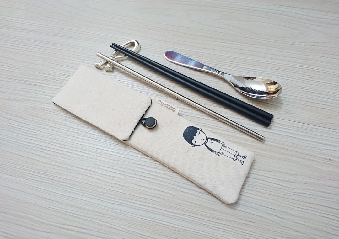 环保餐具收纳袋 筷子袋 组合筷专用 双层筷袋 囝仔 - 餐刀/叉/匙组合 - 棉 