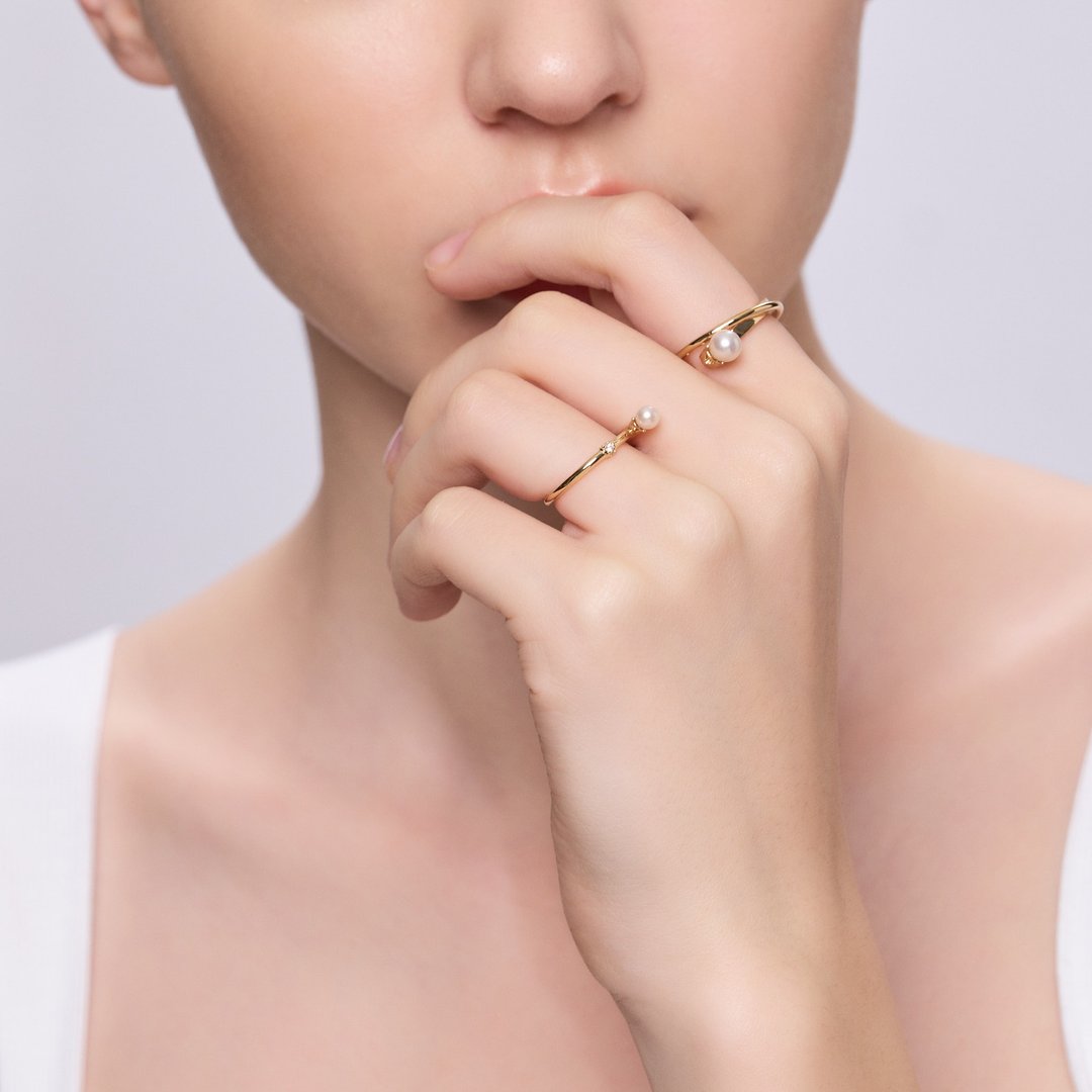 优雅珍珠三指戒 925银厚镀18K金 Inclusivo Pearl 3 Finger Ring - 戒指 - 纯银 金色