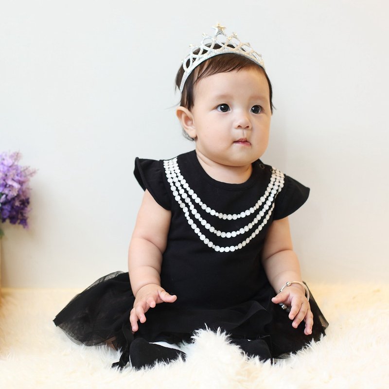 女婴雪纺蓬蓬裙连身衣 –奥黛莉赫本(台湾制MIT短袖长袖) - 包屁衣/连体衣 - 棉．麻 黑色