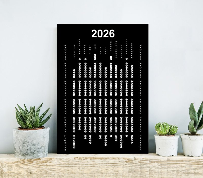 黑白月历 2026，适用于办公室厨房的极简月历 - 海报/装饰画/版画 - 纸 