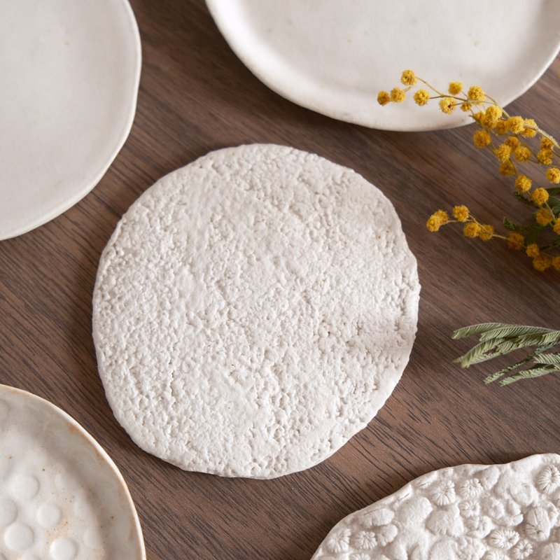 手捏陶器/盘子/点心盘 - 盘子/餐盘/盘架 - 陶 白色