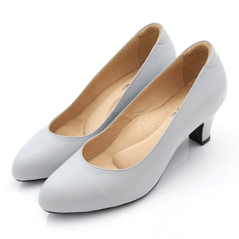 MIT全真皮素面微尖高跟鞋-灰蓝色 - 高跟鞋 - 真皮 