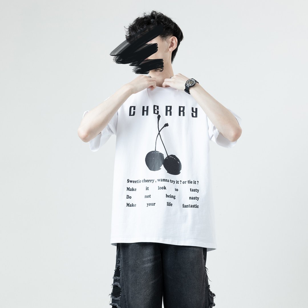 Cherry印花短袖上衣 / 白 / - 男装上衣/T 恤 - 棉 白色