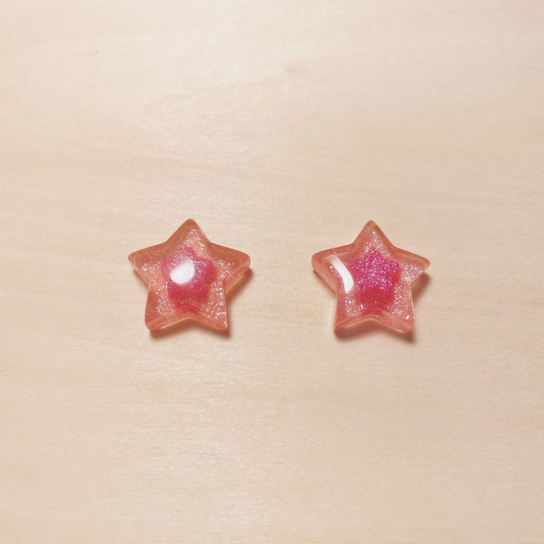 复古粉红糖果星星耳环 - 耳环/耳夹 - 树脂 粉红色