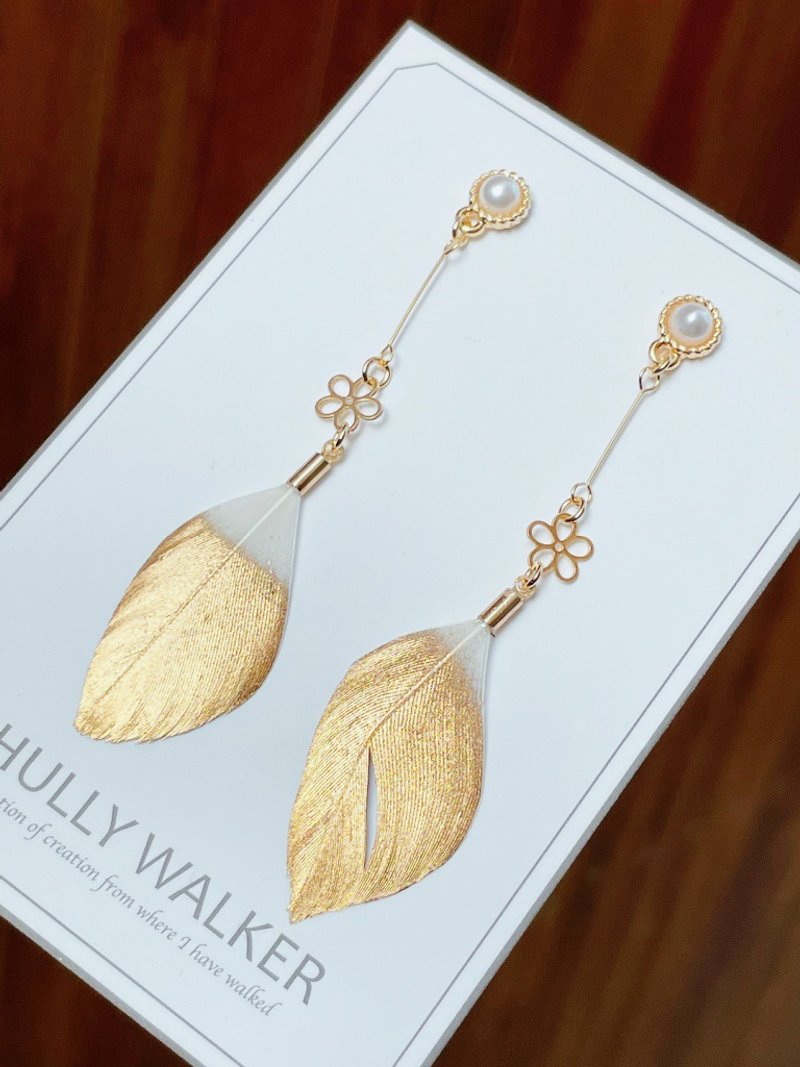 双羽-白金 - 耳环/耳夹 - 其他材质 金色