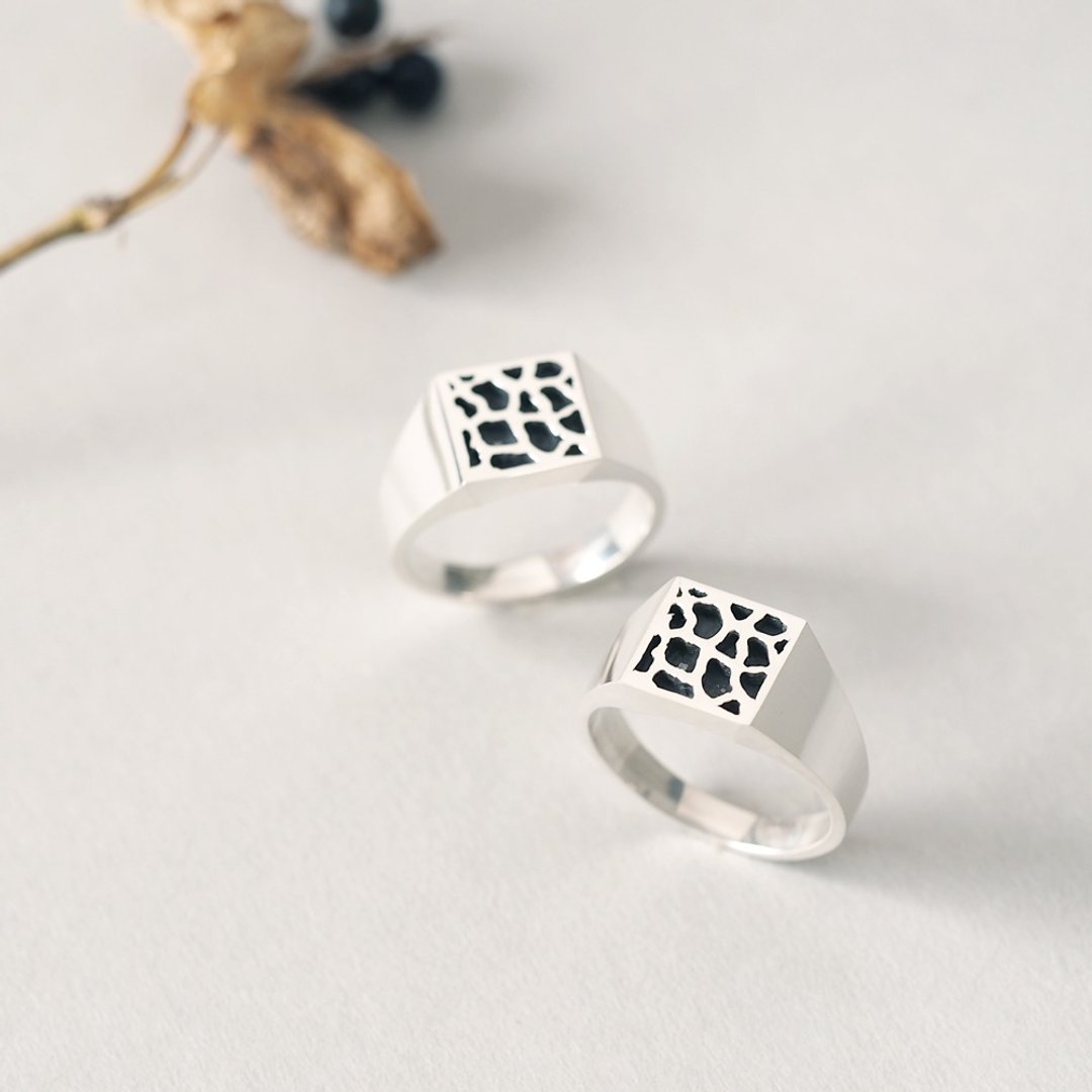 2 pieces set) Giraffe pattern pairing Silver 925 - 戒指 - 其他金属 黑色
