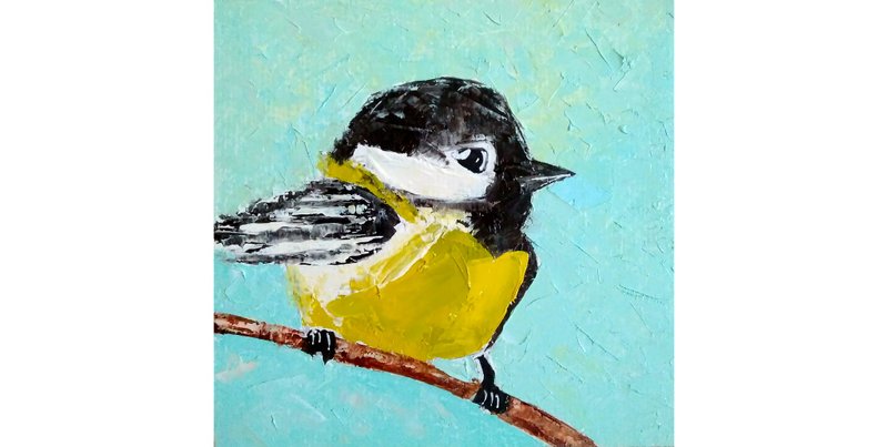 Chickadee Original Painting, Bird Wall Art, Animal Artwork, Mini Oil Art, 手工油畫 - 海报/装饰画/版画 - 其他材质 多色