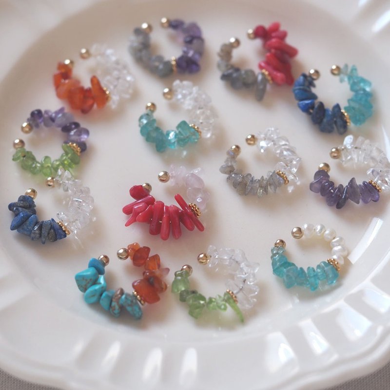 属于我的耳扣 | 双色 | 可选11种天然石 | 三次样式确认 | 2way | 量身订制 - 耳环/耳夹 - 半宝石 多色