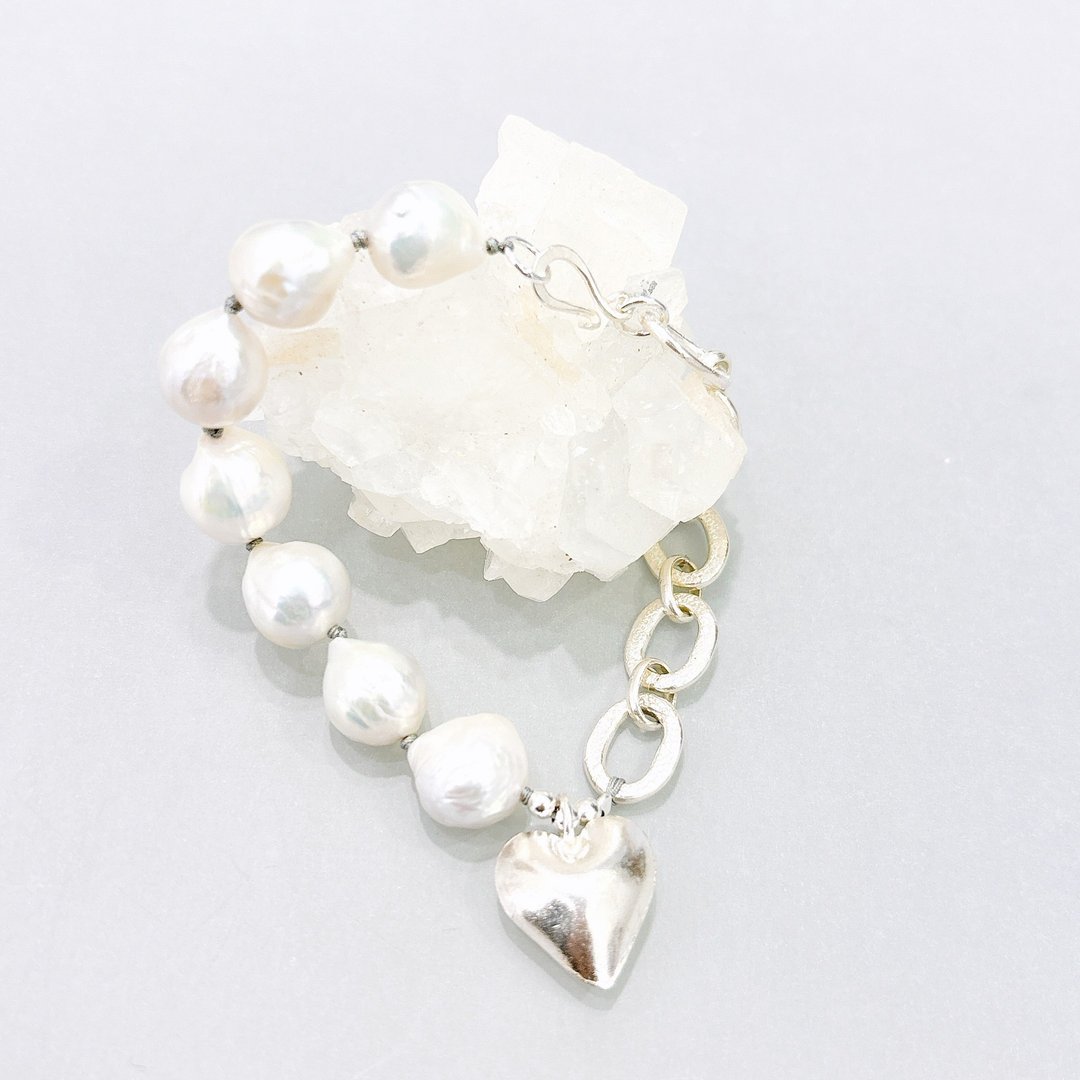 Ops Pearl Silver brac-珍珠/纯银/手链/可定制/礼物/粗银链/限定 - 手链/手环 - 银 银色