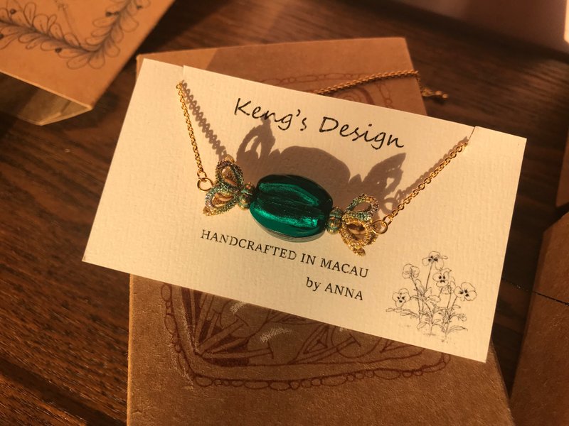 糖果系列－手织蕾丝琉璃糖果项链 绿色 圣诞 礼物 尾牙 跨年 - 项链 - 琉璃 绿色