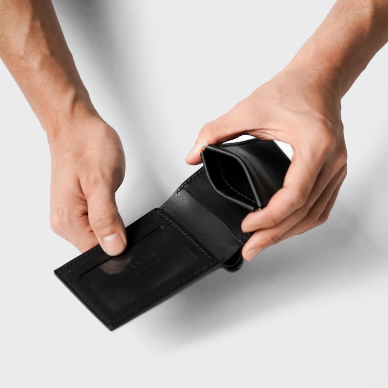 HUANGS 艹一田人【精选礼物】零钱皮夹 BUTTON WALLET - 皮夹/钱包 - 真皮 黑色