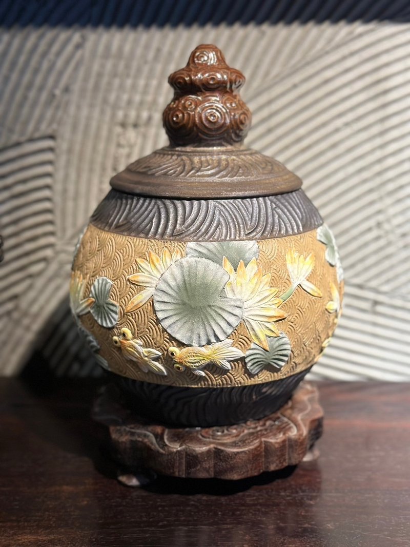 手工刻花__花鸟茶仓浮雕系列 - 茶具/茶杯 - 陶 咖啡色