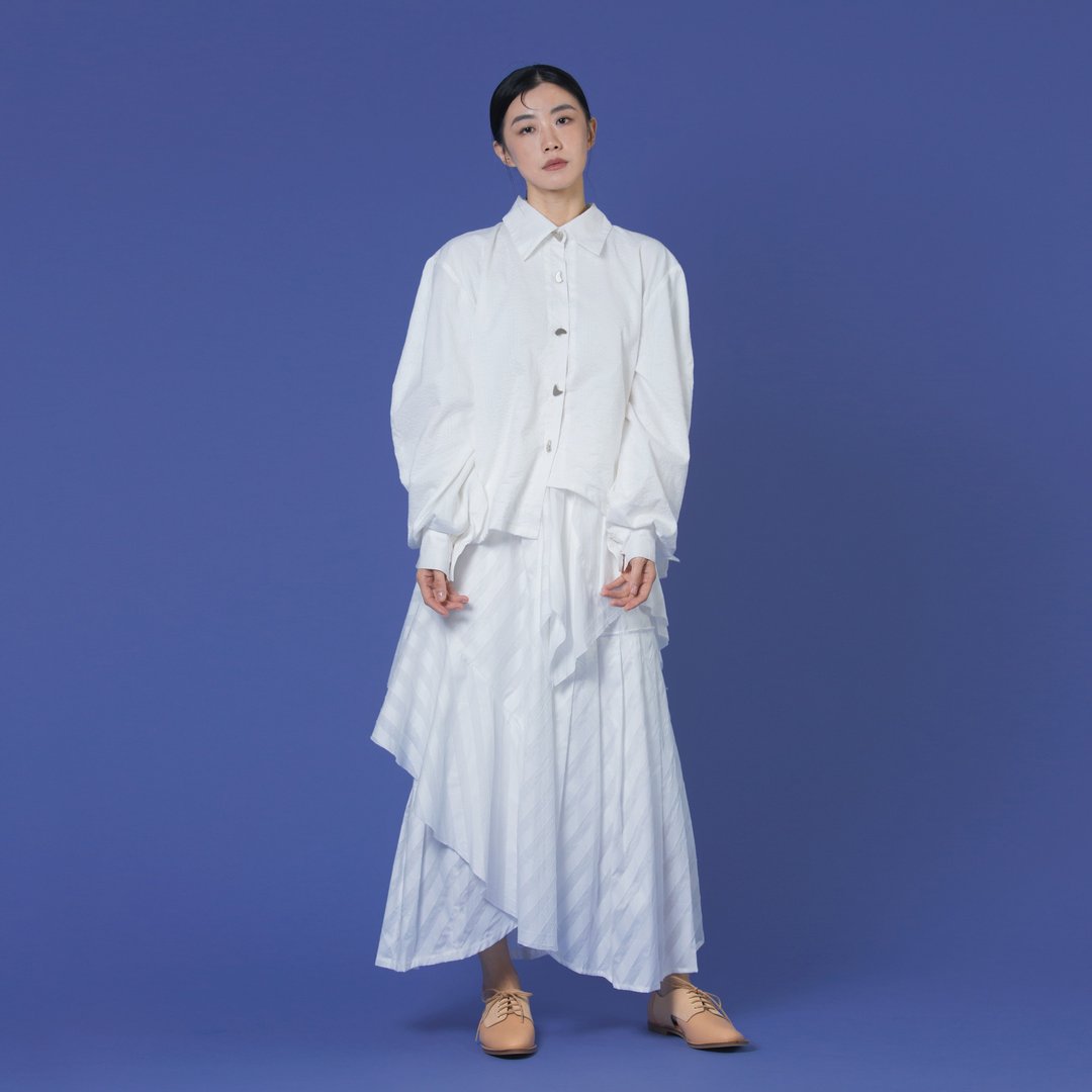 tan tan / 白色条纹多层裙 - 裙子 - 棉．麻 
