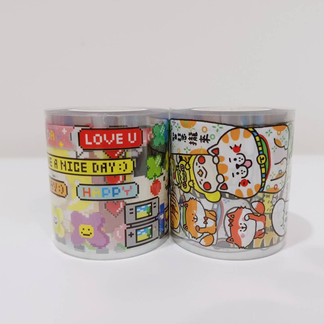 像素/招财猫PET胶带卷-两款 - 纸胶带 - 塑料 多色