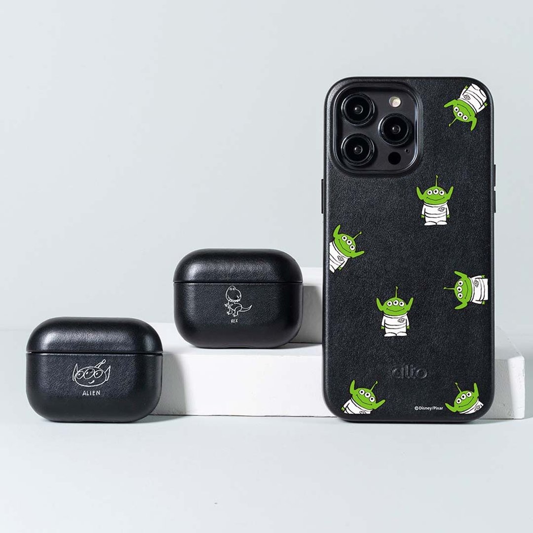 迪士尼系列 - 磁吸防摔皮革手机壳 iPhone 14系列 - 集合!三眼怪 - 手机壳/手机套 - 真皮 黑色