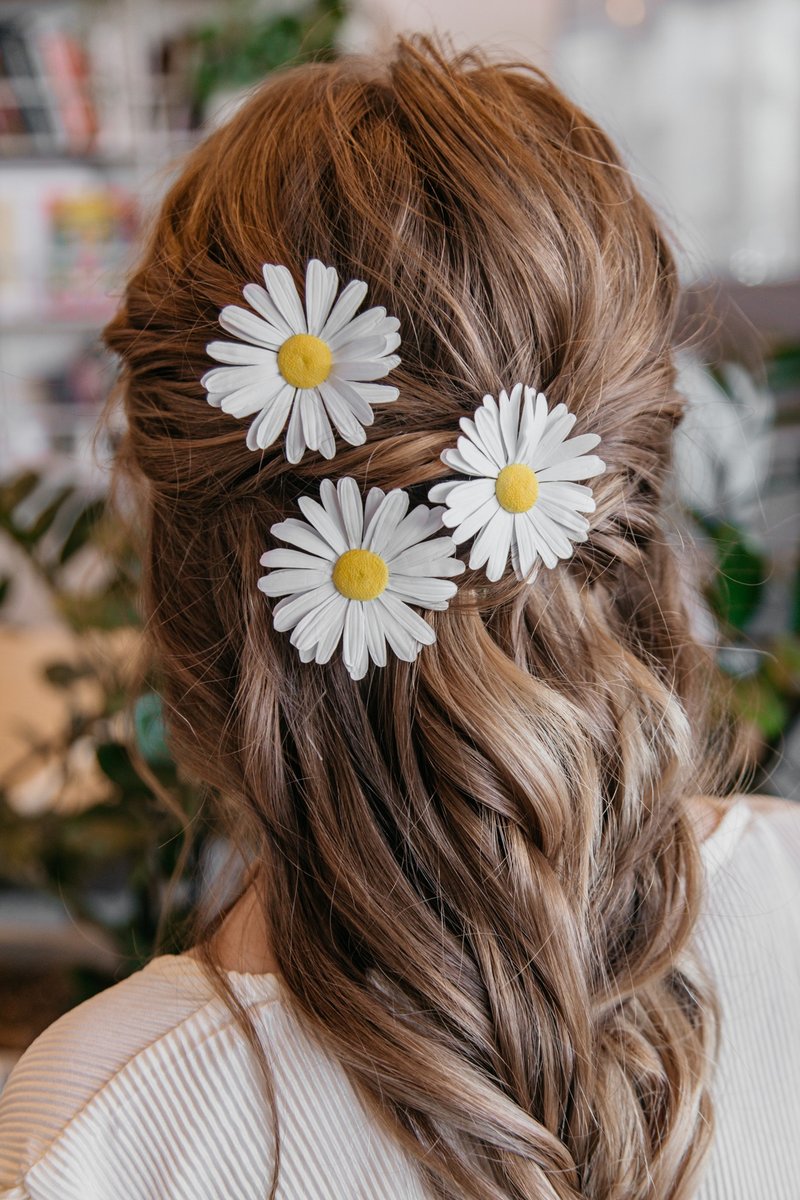 Daisy hair pins, White flower hair accessories. - 发饰 - 其他材质 白色