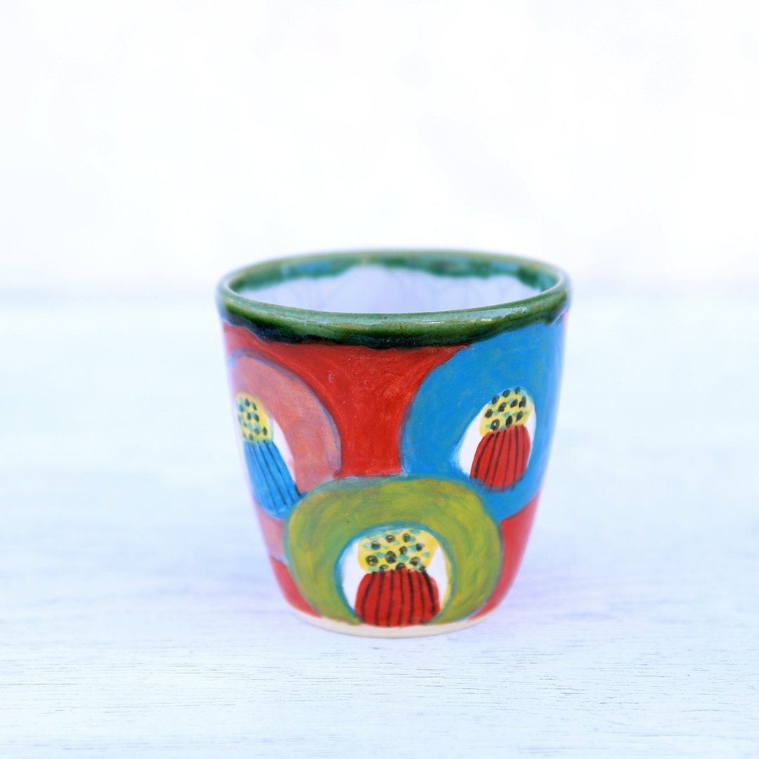 Color camellia cup, red, intrusive white glaze inside - 其他杯子 - 陶 红色