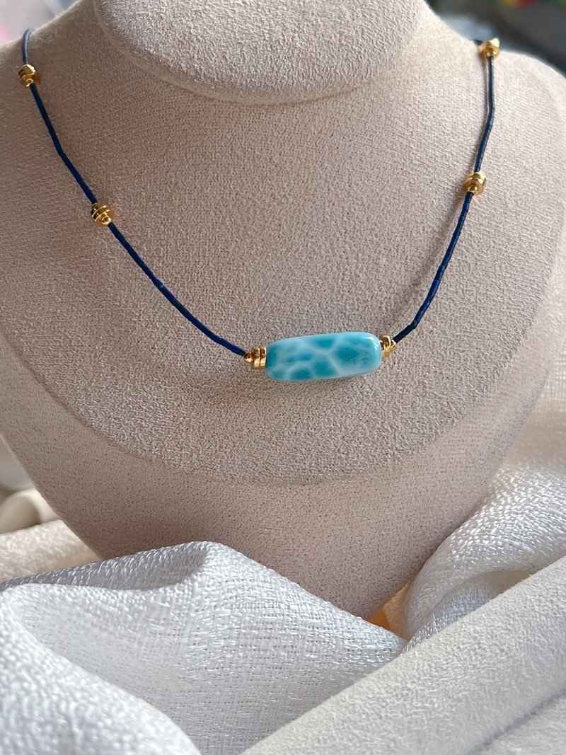 玉化海纹石拉利马石 x 青金石直切锁骨链 - 项链 - 水晶 蓝色