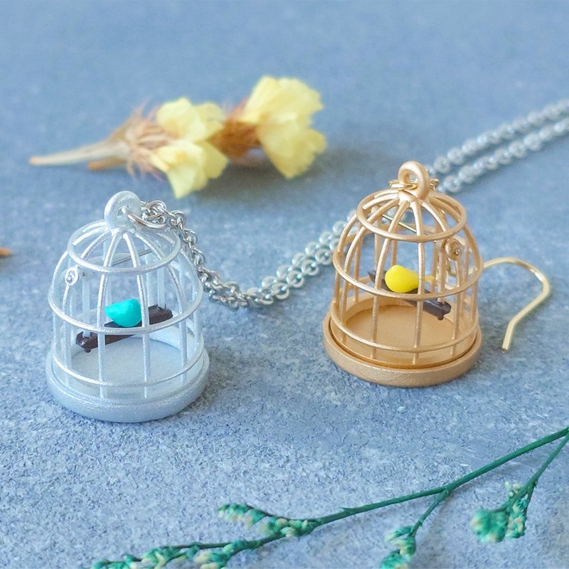 饲养小鸟 - 耳环/耳夹 - 其他材质 银色