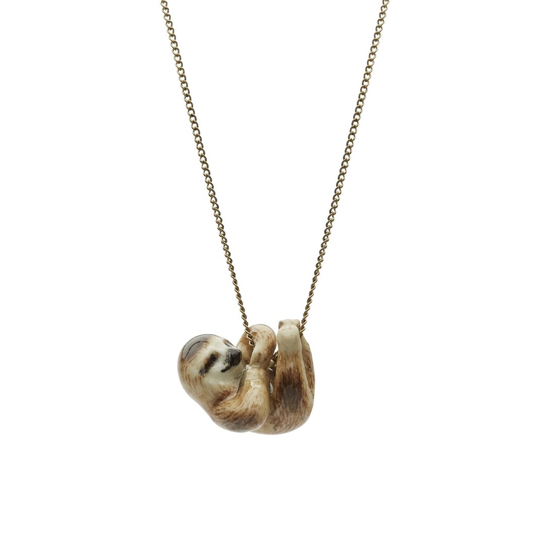 AndMary 手绘瓷项链-树懒 礼盒装 Tiny Hanging Sloth Necklace - 项链 - 瓷 咖啡色