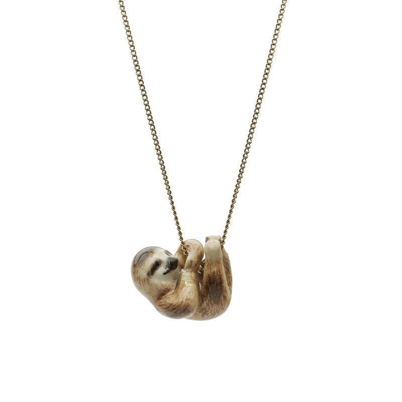 AndMary 手绘瓷项链-树懒 礼盒装 Tiny Hanging Sloth Necklace - 项链 - 瓷 咖啡色