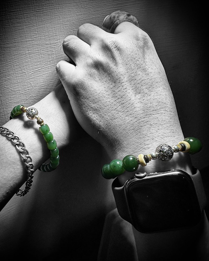 和田碧玉 银制手串 - 手链/手环 - 玉石 