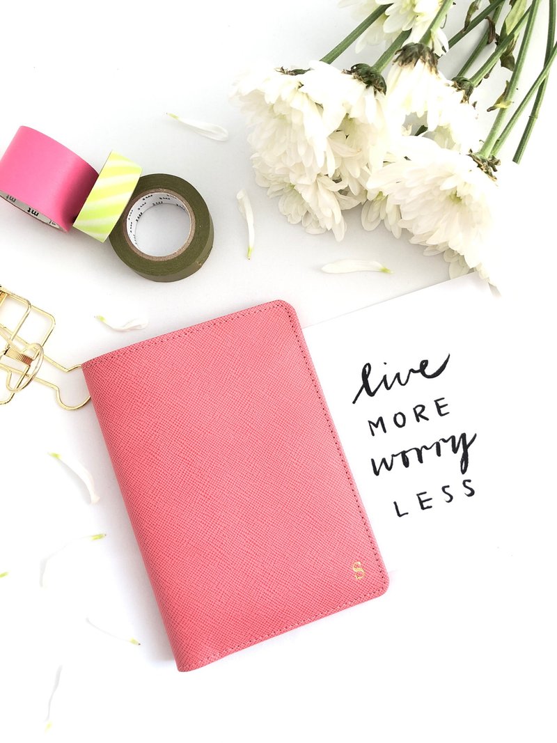 个人化皮革护照夹（火烈鸟 Saffiano） - 其他 - 真皮 粉红色