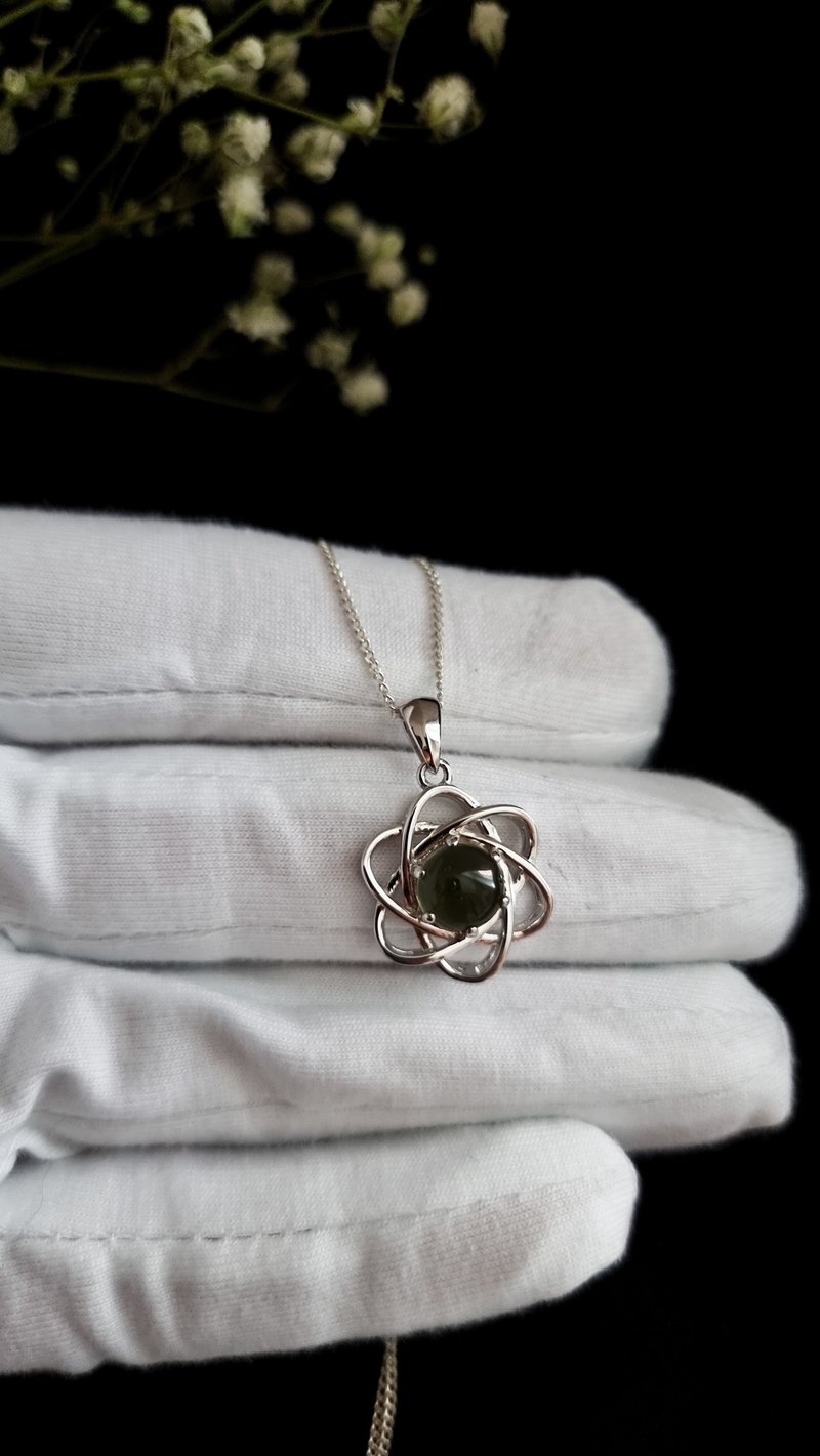 Moldavite atom pendant - 项链 - 银 