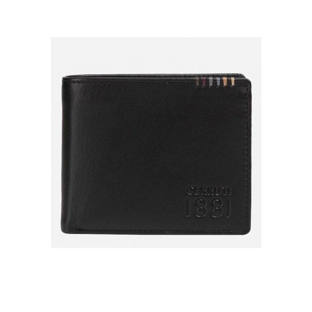 CERRUTI 1881 限量2折 顶级小牛皮4卡短夹 全新专柜展示品 - 皮夹/钱包 - 真皮 黑色