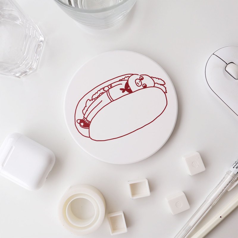 兔子热狗堡陶瓷吸水杯垫 - 杯垫 - 陶 红色