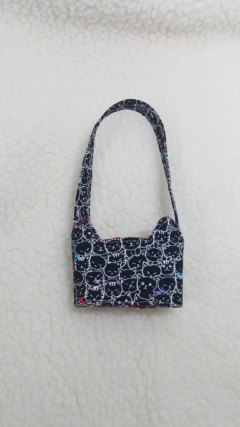 黑白猫/二色   猫耳朵带着走环保饮料杯套提袋/双面可用 - 随行杯提袋/水壶袋 - 棉．麻 