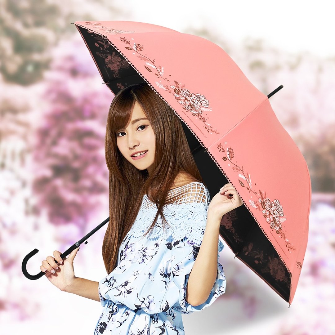 双龙小香风黑胶宫廷伞阳伞防晒自动直立伞雨伞(香颂粉) - 雨伞/雨衣 - 防水材质 粉红色