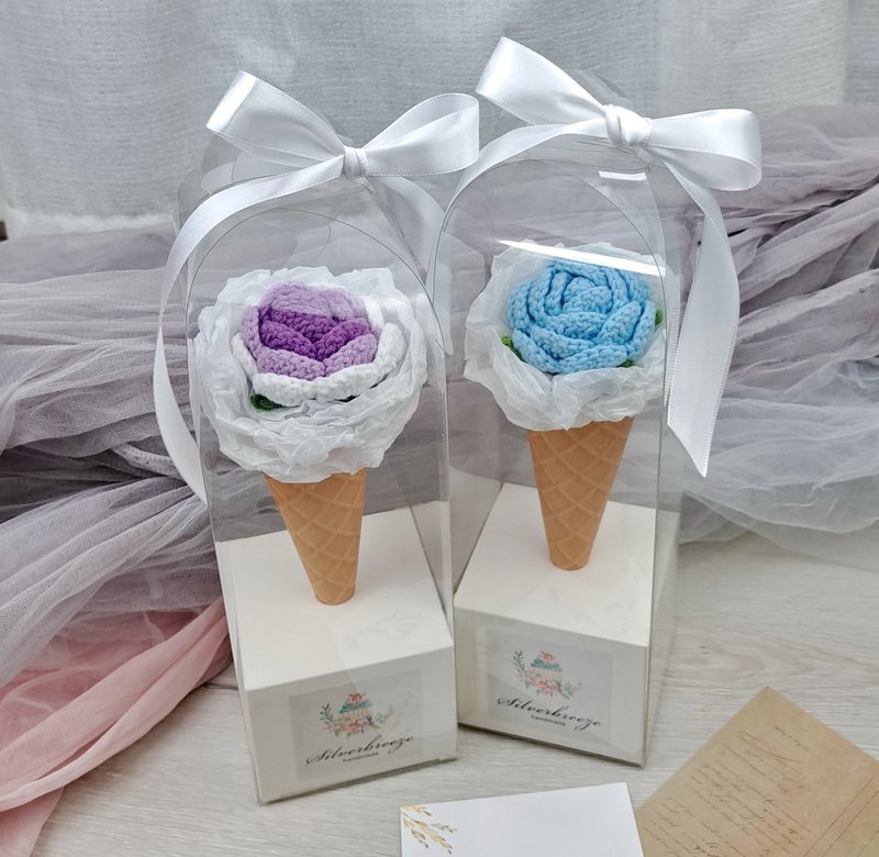 手钩雪糕玫瑰花盒 手织花 生日礼物 花束 情人节 母亲节 CR034 - 摆饰 - 聚酯纤维 粉红色
