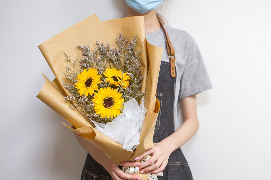 毕业花束 文青向日葵3朵 干燥花花束 (3朵向日葵+情人草) S009 - 干燥花/捧花 - 新鲜食材 卡其色