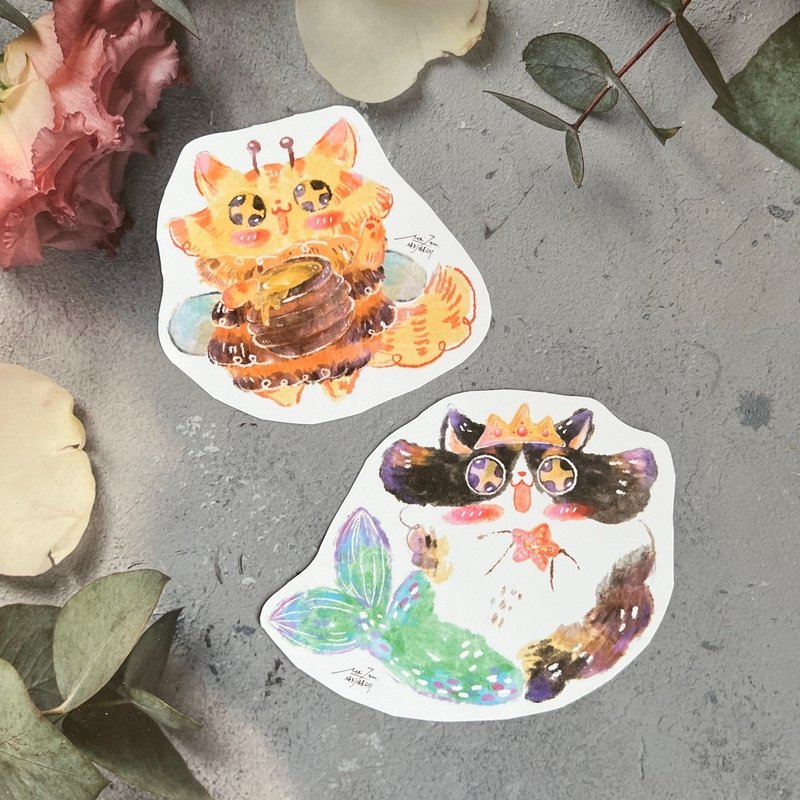 小蜜蜂猫猫、人鱼猫猫万用卡(两款) - 卡片/明信片 - 纸 多色