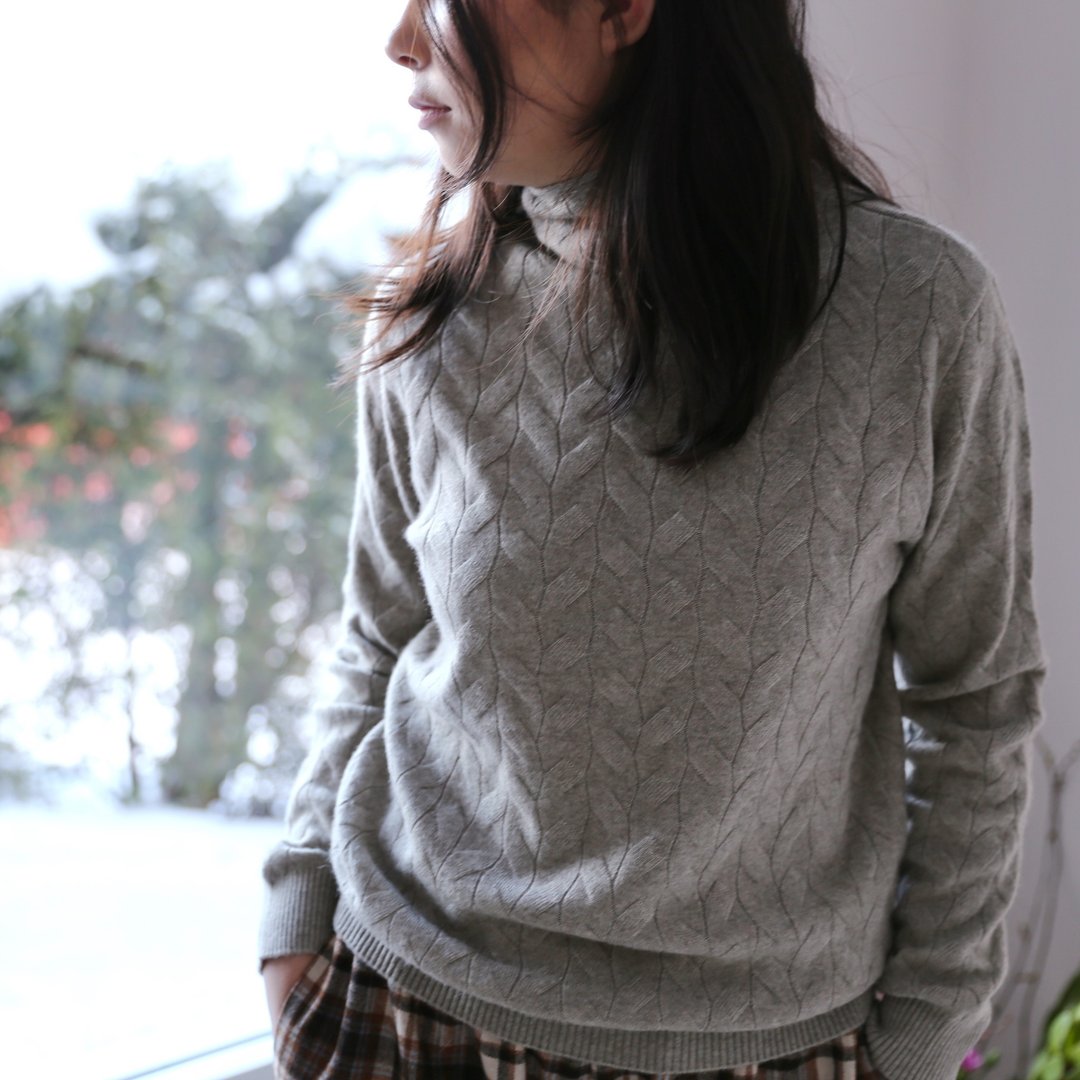 耐塔 灰驼色编花高领针织毛衣 - 女装针织衫/毛衣 - 羊毛 
