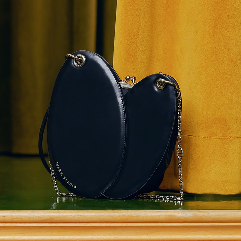 午夜黑郁金香包 | 原创设计时尚新款单肩腋下口金包 - 手提包/手提袋 - 真皮 黑色