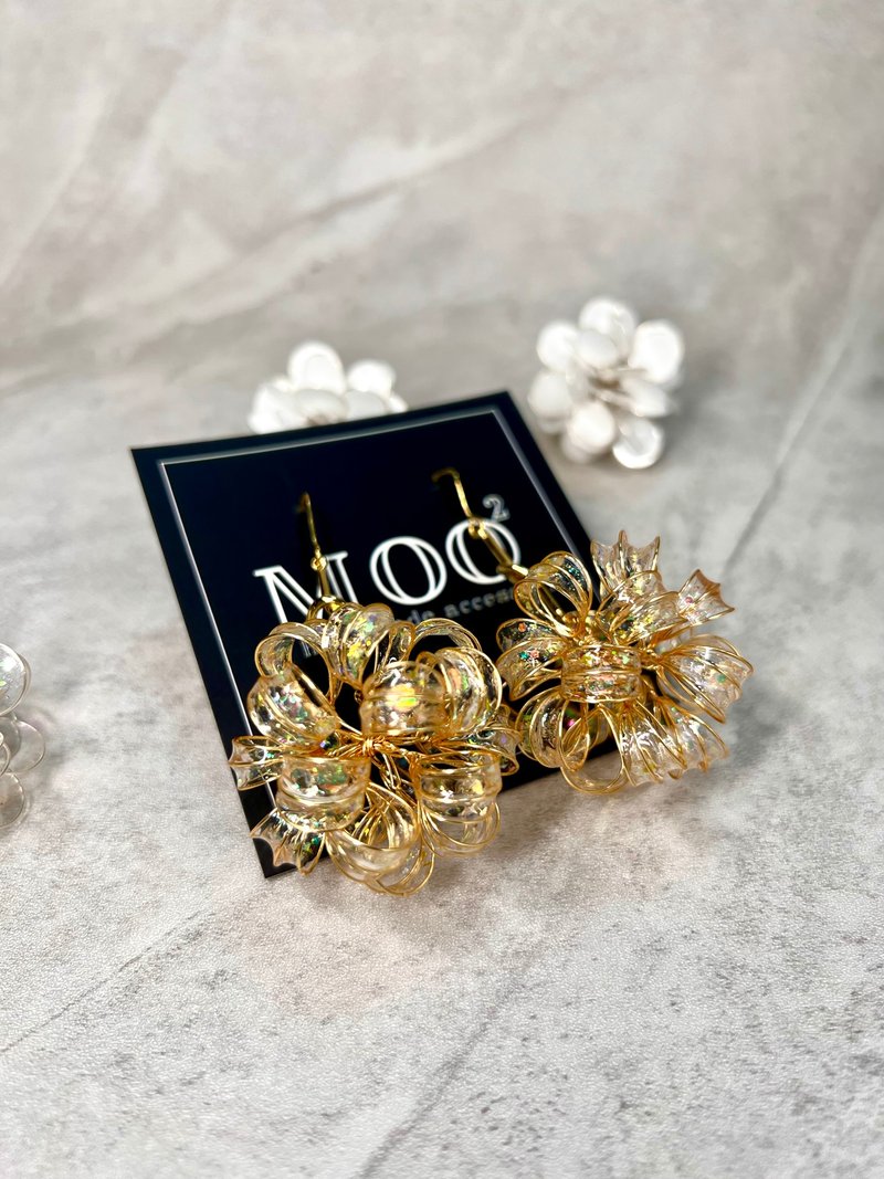 =金辰花火.流金.三线= 透明闪亮亮垂坠手作耳环 - 耳环/耳夹 - 其他材质 金色