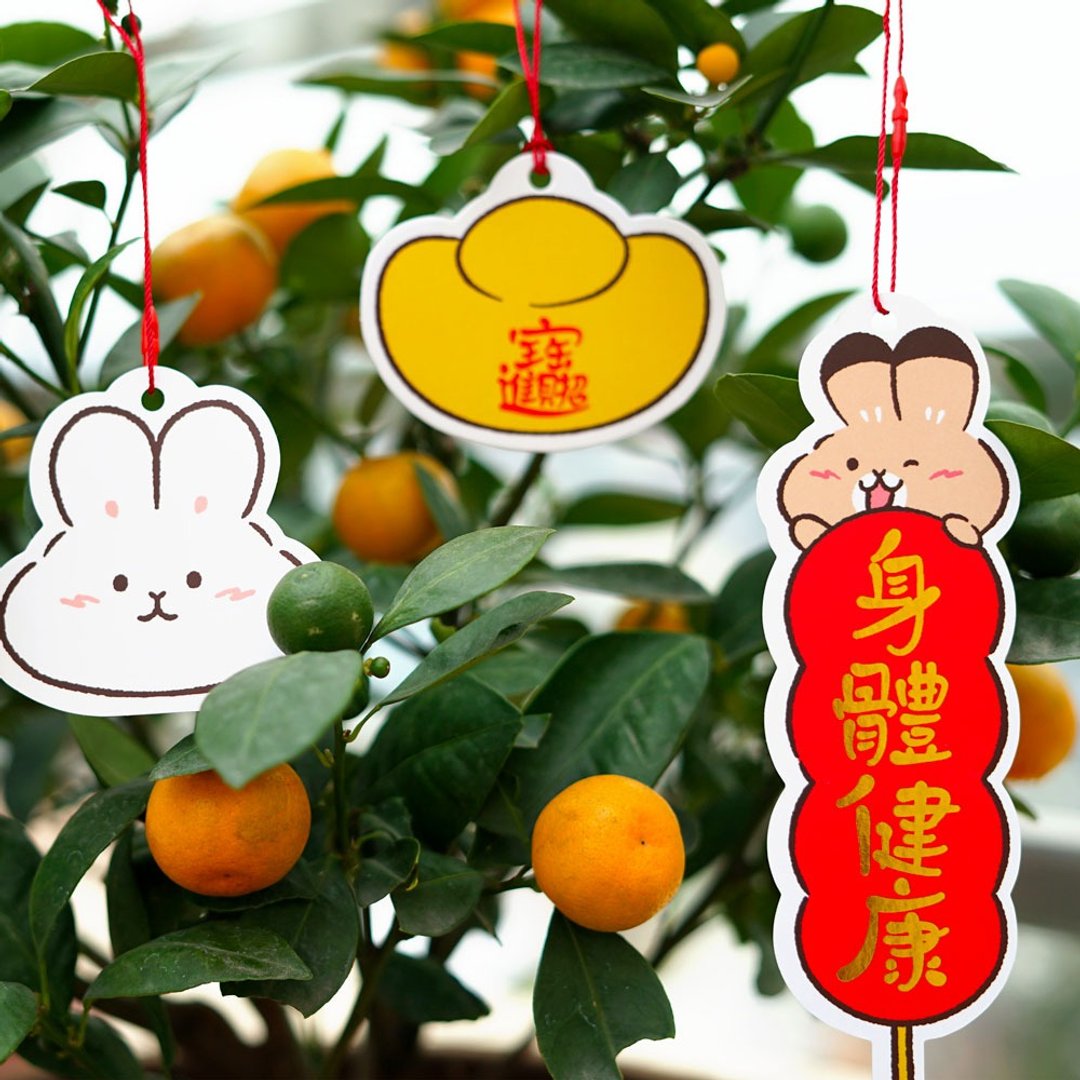 新年装饰可爱兔仙挂饰盆栽绿植装饰 - 卡片/明信片 - 纸 红色