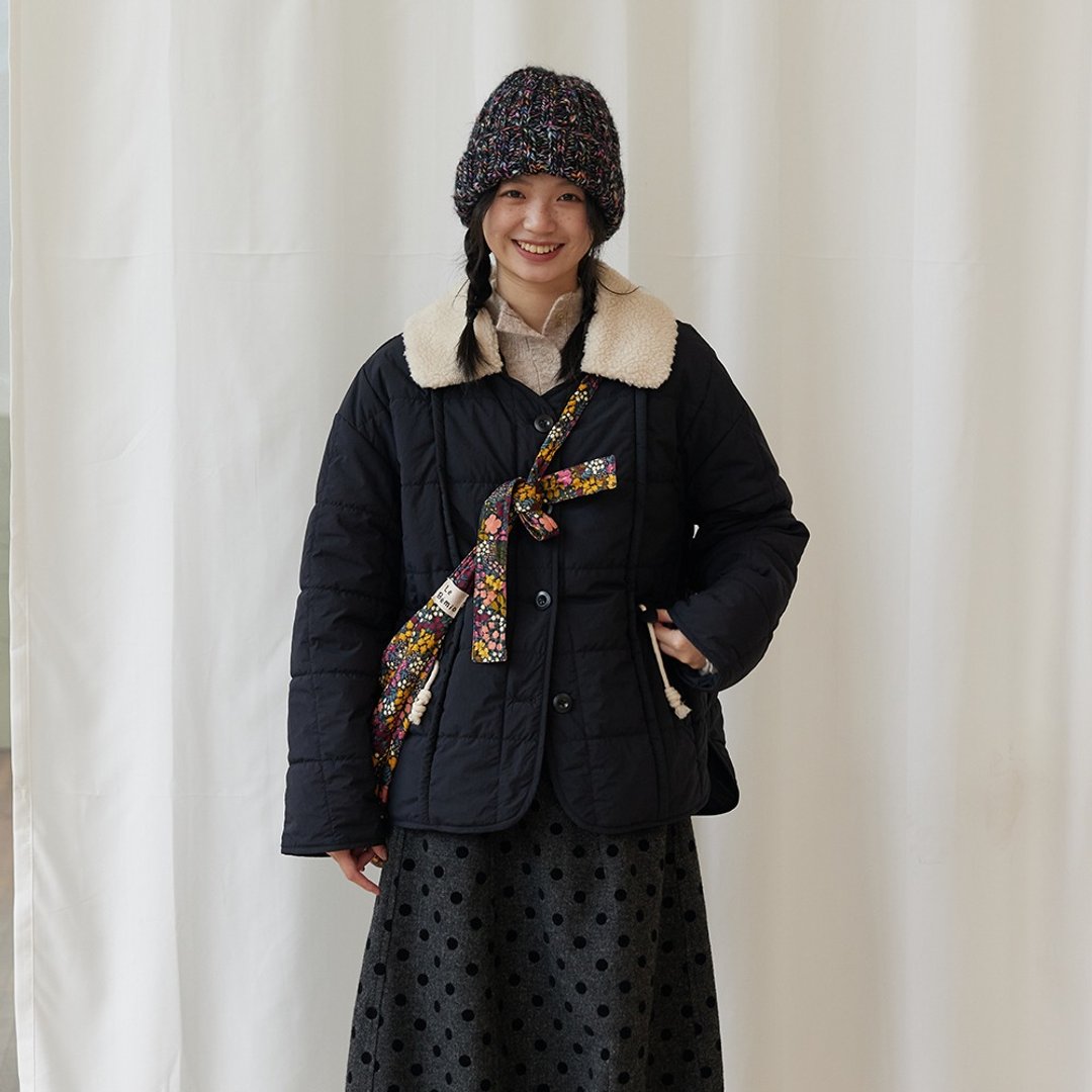 短款翻领方格棉服|外套|冬款|Sora-1698 - 女装休闲/机能外套 - 尼龙 黑色